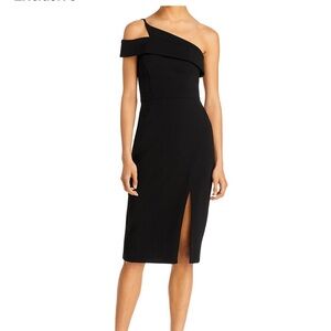 Aqua Elegant Black One-Shoulder Sheath Dress